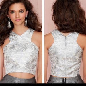 Line & Dot Silver Metallic Foil Jacquard Cameron Crop Top Small NWT Revolve